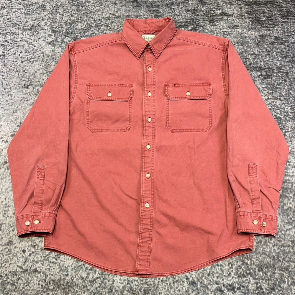 VTG L.L. Bean Shirt Button Down Chamois Long Sleeve Mens Medium Rust Red Pink